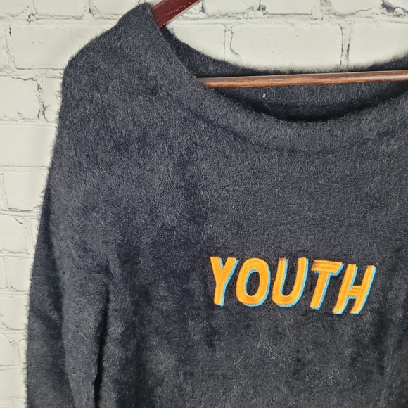 CABBEEN | "Youth" long sleeve scoop neck long faux fur box oversize knit sweater - Picture 2 of 7